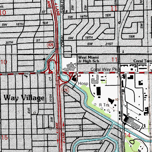 Topographic Map of Westchester General Hospital, FL