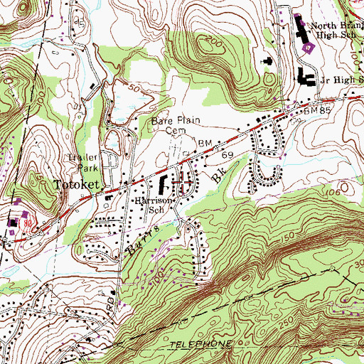 Topographic Map of Jerome Harrison School, CT