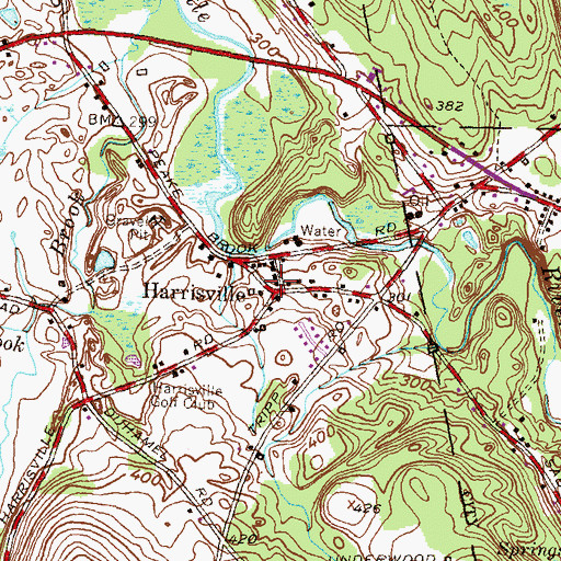 Topographic Map of Harrisville, CT