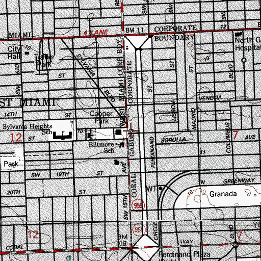 Topographic Map of The Playhouse and Biltmore School, FL