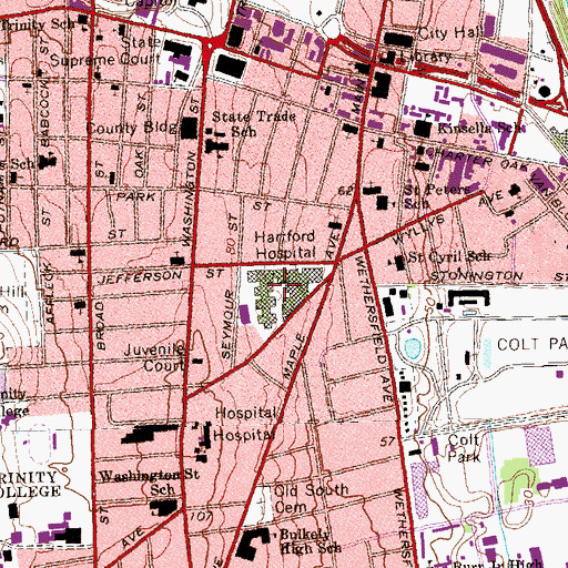 Topographic Map of Hartford Hospital, CT