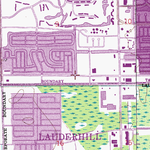Topographic Map of Tamarac Branch Library, FL