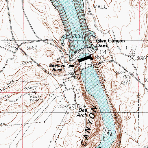 Topographic Map of Glen Canyon Dam Visitor Center, AZ