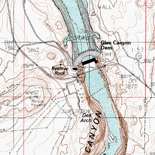 Topographic Map of Glen Canyon Dam Visitor Center, AZ