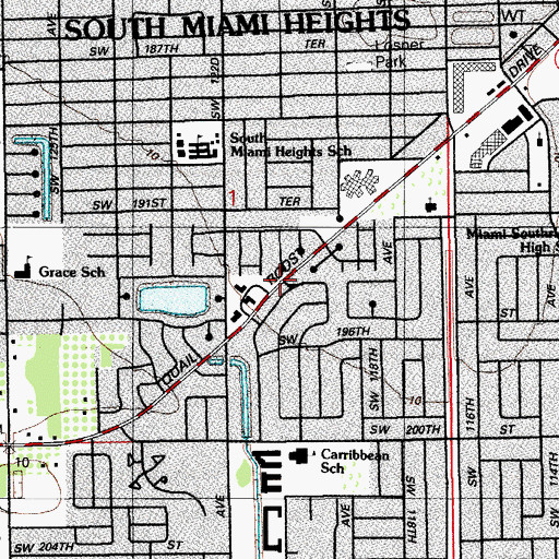 Topographic Map of South Miami Heights Fire Station, FL