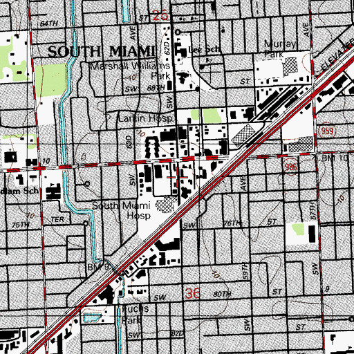 Topographic Map of South Miami Hospital Transitional Care Facility, FL
