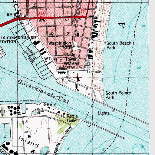 Topographic Map of South Pointe Tower, FL