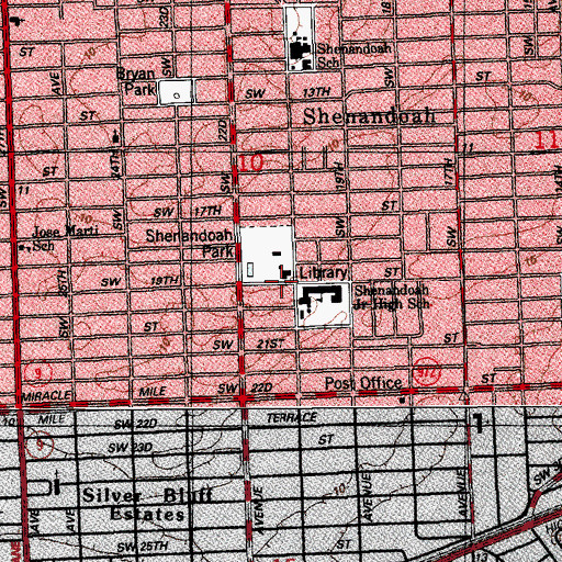 Topographic Map of Shenandoah Library, FL