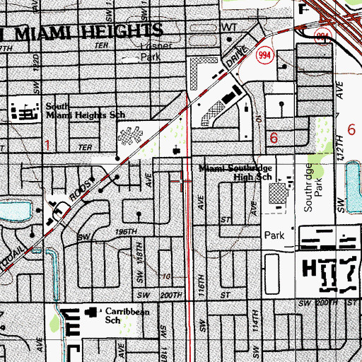 Topographic Map of San Joaquin - West Perrine, FL