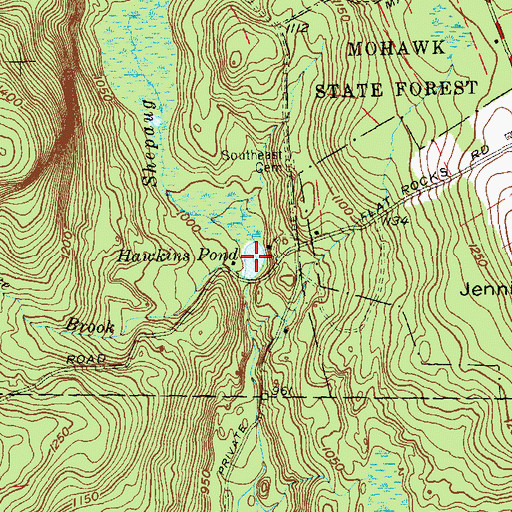 Topographic Map of Hawkins Pond, CT
