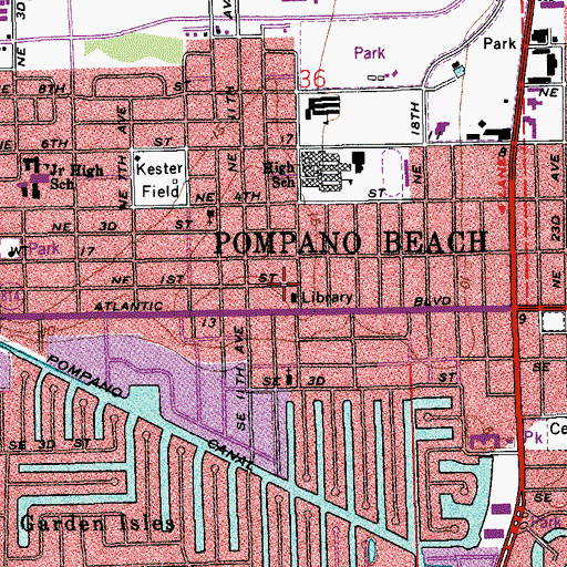 Topographic Map of Pompano Beach Branch Library, FL