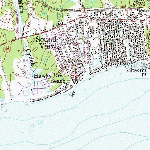 Topographic Map of Hawks Nest Beach, CT