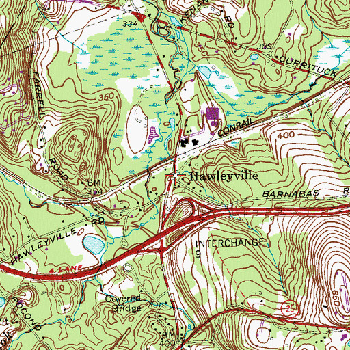 Topographic Map of Hawleyville, CT