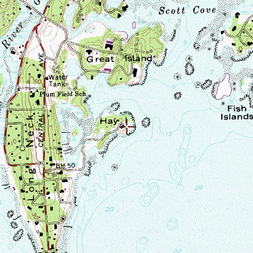 Topographic Map of Hay Island, CT