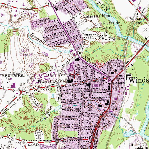 Topographic Map of Hayden School, CT