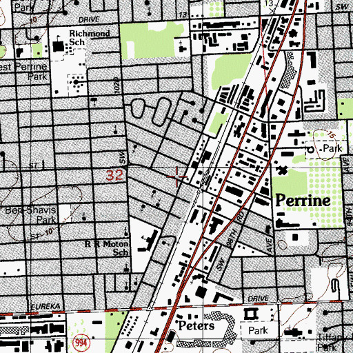 Topographic Map of Perrine Center, FL