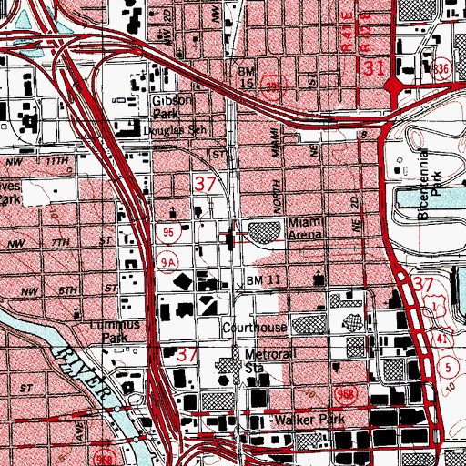 Topographic Map of Overtown Arena Station, FL