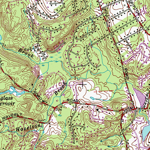 Topographic Map of Hazelton Brook, CT