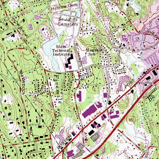 Topographic Map of Hebrew Cemetery, CT