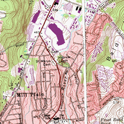 Topographic Map of Brass City Lodge Cemetery, CT