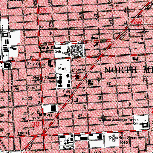 Topographic Map of North Miami Library, FL
