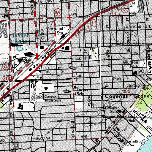 Topographic Map of Miami Police Department Southwest Coconut Grove Mini-Station, FL