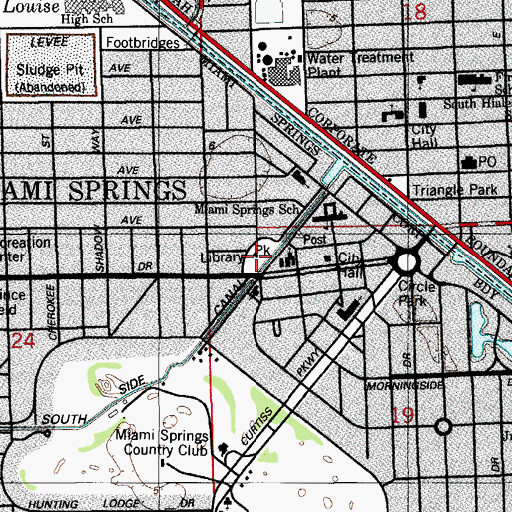 Topographic Map of Miami Springs Library, FL