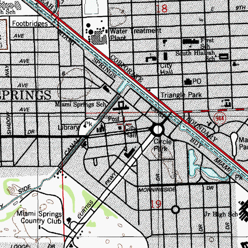 Topographic Map of Miami Springs Police Department, FL