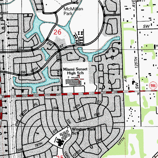 Topographic Map of Miami Sunset Adult Education Center, FL