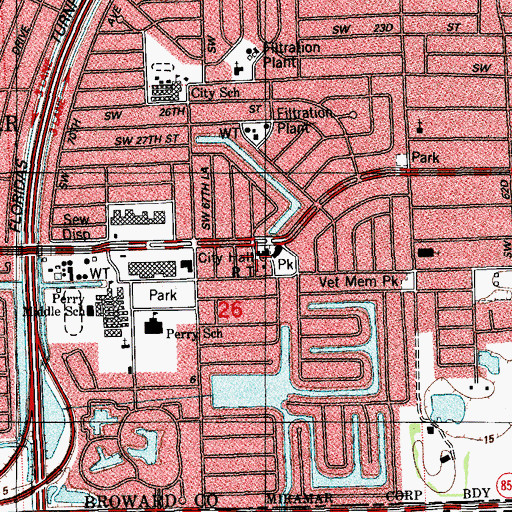 Topographic Map of Miramar City Hall, FL