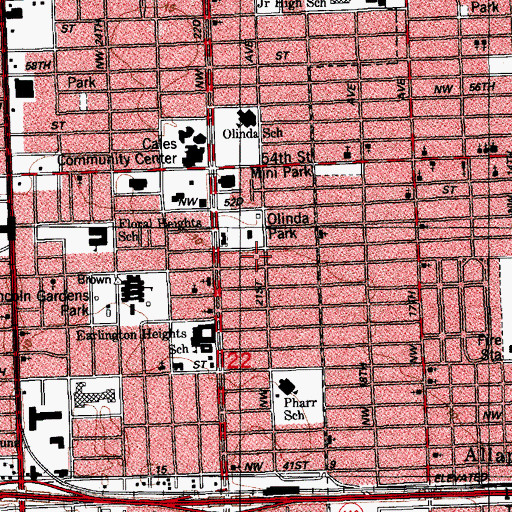 Topographic Map of Model City Library, FL