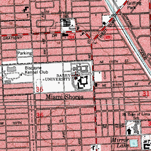 Topographic Map of Monsignor William Barry Memorial Library, FL