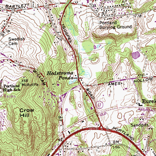 Topographic Map of Hedstroms Ponds, CT