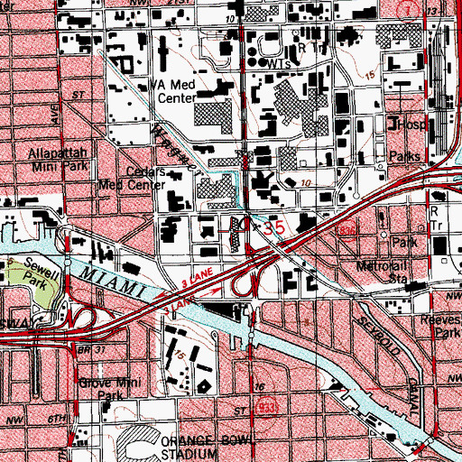 Topographic Map of Metro Dade Justice Building, FL