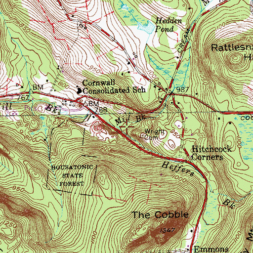 Topographic Map of Heffers Brook, CT