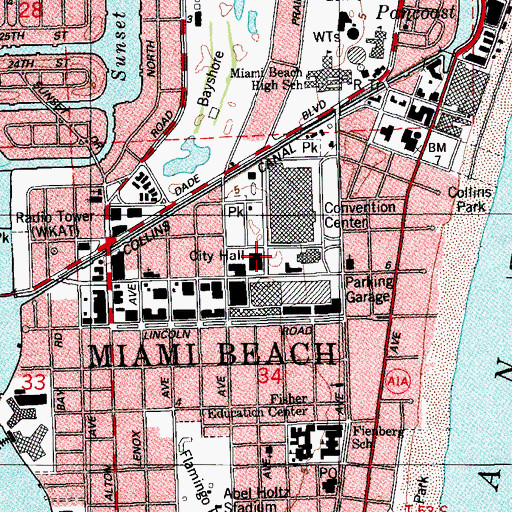 Topographic Map of Miami Beach City Hall, FL