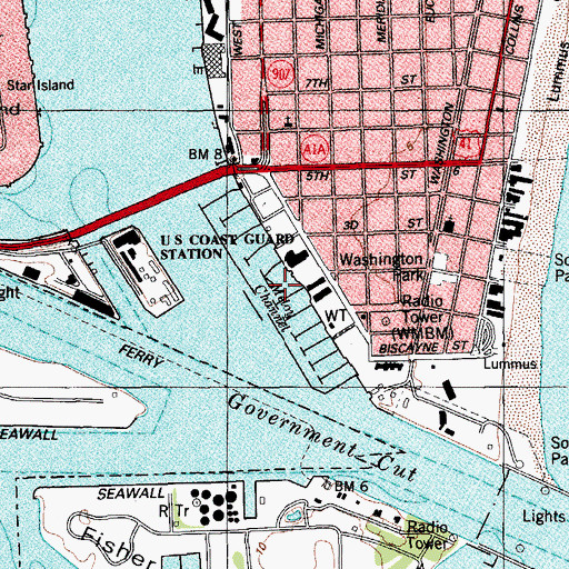 Topographic Map of Miami Beach Marina, FL