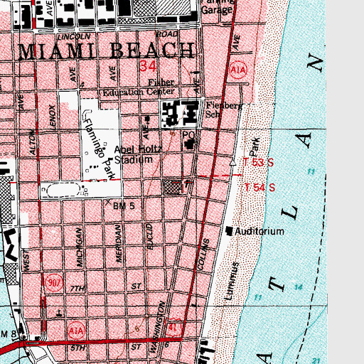 Topographic Map of Miami Beach Police Department, FL