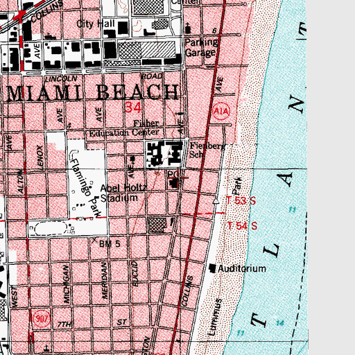 Topographic Map of Miami Beach Post Office, FL