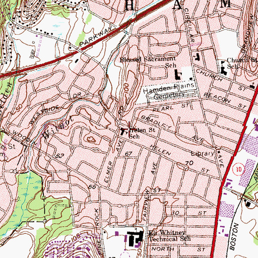 Topographic Map of Helen Street School, CT