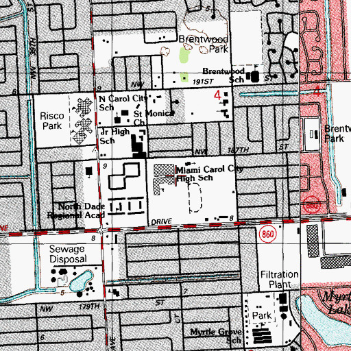 Topographic Map of Miami Carol City Adult School, FL