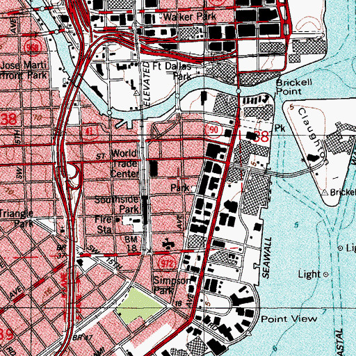 Topographic Map of Miami Police Department - Downtown / Brickell NET, FL