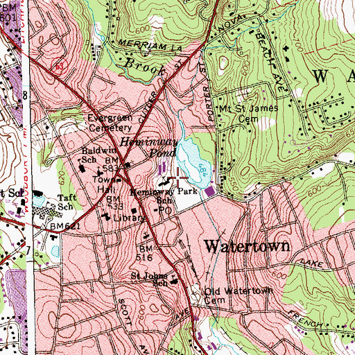 Topographic Map of Heminway Park School, CT