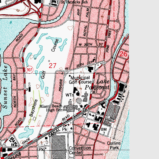 Topographic Map of Miami Municipal Golf Course, FL