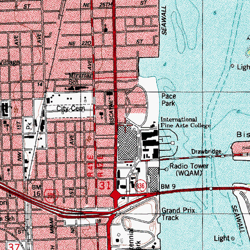 Topographic Map of Miami Police Department - Omni, FL