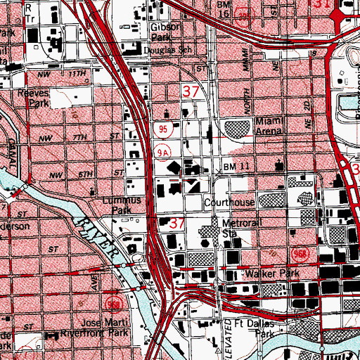 Topographic Map of Miami Police Department - Central, FL
