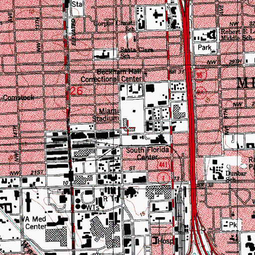 Topographic Map of Maduro Miami Stadium, FL