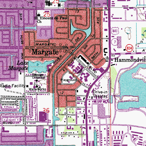 Topographic Map of Margate Catharine Young Branch Library, FL