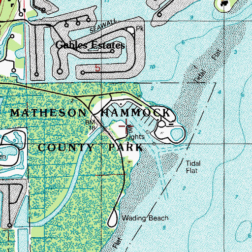 Topographic Map of Matheson Hammock Marina, FL