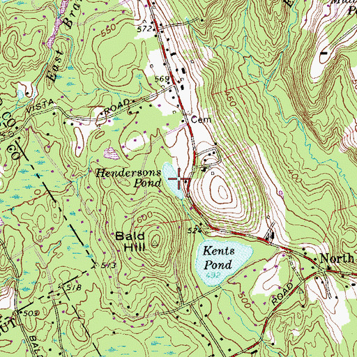 Topographic Map of Hendersons Pond, CT
